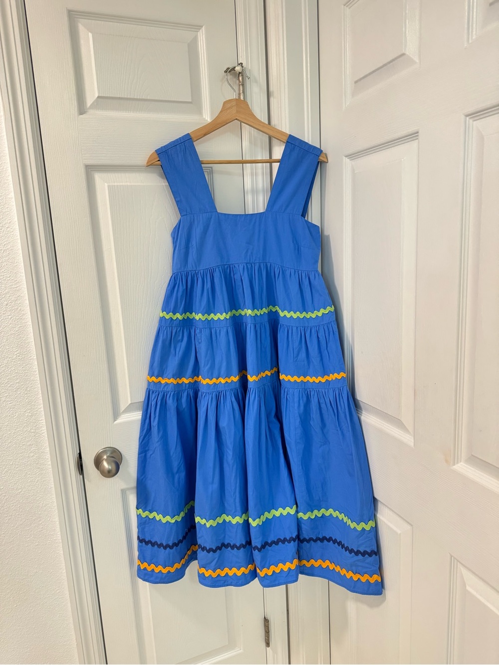 Anthropologie Helena Square-Neck Tiered Midi Dress Smocked Scallop size S blue - Picture 5 of 7